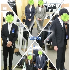 洋服の青山にて、スーツ試着の様子♪