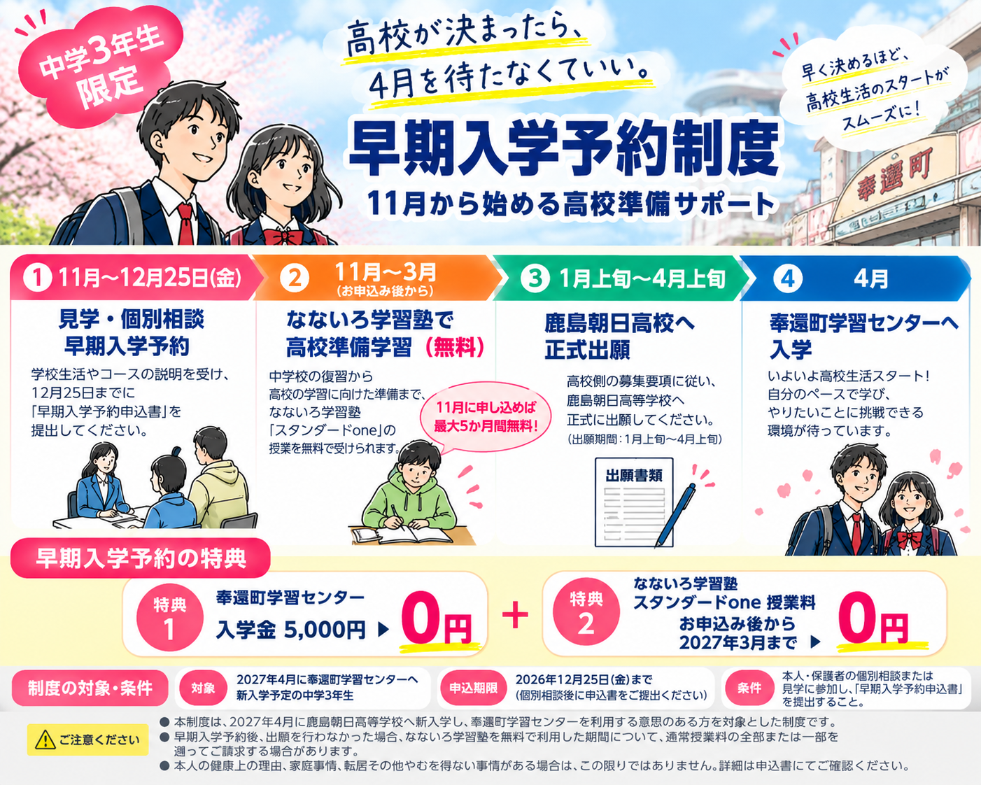 中学3年生限定「早期入学予約制度」のご案内