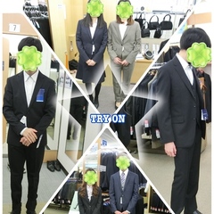 洋服の青山にて、スーツ試着の様子♪